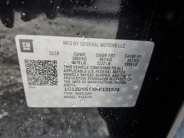 1G1ZD5STXKF131574 - 2019 CHEVROLET MALIBU LT შავი ფოტო 12