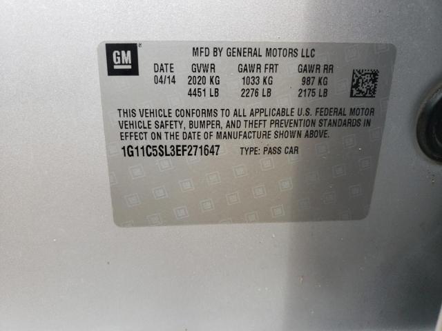 1G11C5SL3EF271647 - 2014 CHEVROLET MALIBU 1LT SILVER photo 12