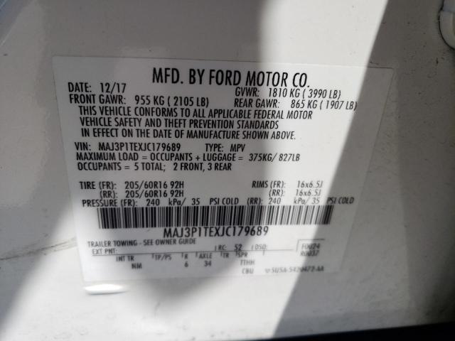 MAJ3P1TEXJC179689 - 2018 FORD ECOSPORT SE WHITE photo 14