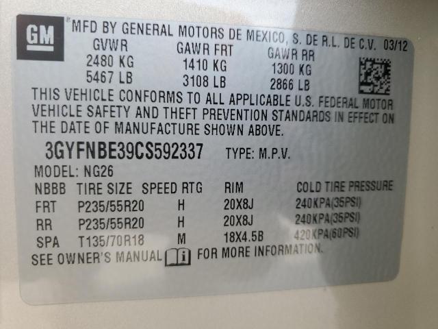 3GYFNBE39CS592337 - 2012 CADILLAC SRX PERFORMANCE COLLECTION CREAM photo 13