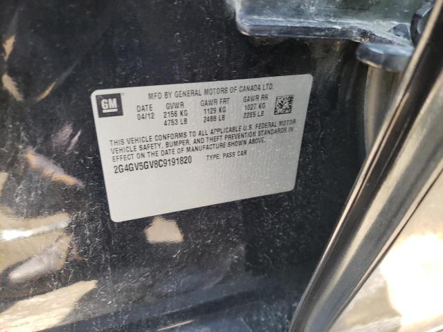 2G4GV5GV8C9191820 - 2012 BUICK REGAL GS Қара фото 12