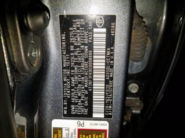 4T1BF1FK9CU008886 - 2012 TOYOTA CAMRY BASE  photo 10