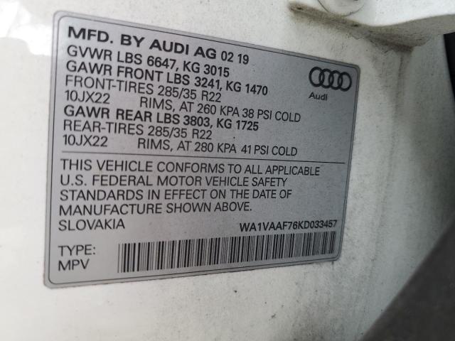 WA1VAAF76KD033457 - 2019 AUDI Q7 PRESTIGE 白色 照片 13