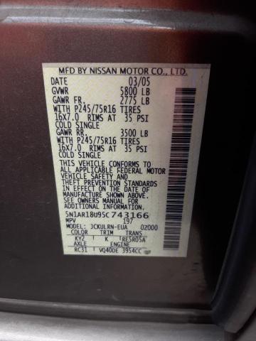 5N1AR18U95C743166 - 2005 NISSAN PATHFINDER LE BROWN photo 14