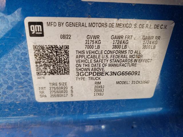 3GCPDBEK3NG656091 - 2022 CHEVROLET SILVERADO K1500 CUSTOM BLUE photo 12