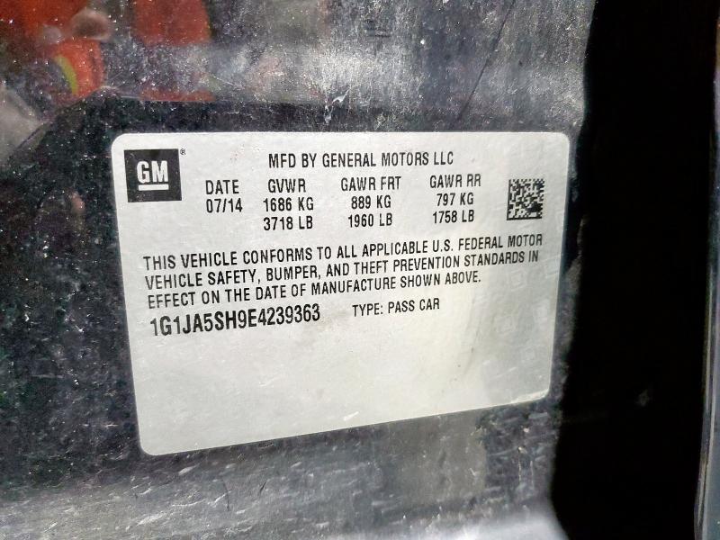 1G1JA5SH9E4239363 - 2014 CHEVROLET SONIC LS BLACK photo 12