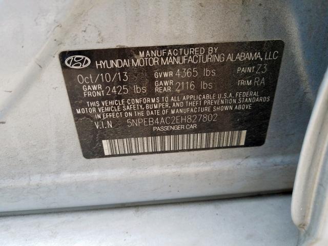 5NPEB4AC2EH827802 - 2014 HYUNDAI SONATA GLS  photo 10