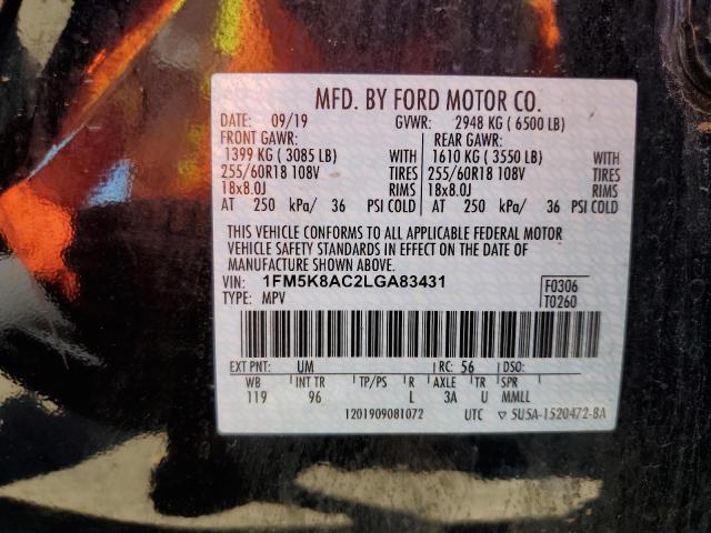 1FM5K8AC2LGA83431 - 2020 FORD EXPLORER POLICE INTERCEPTOR BLACK photo 12