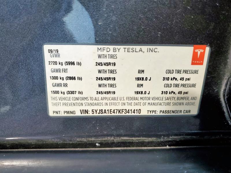 5YJSA1E47KF341410 - 2019 TESLA MODEL S GRAY photo 13