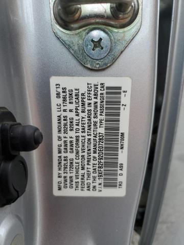 19XFB2F92DE072837 - 2013 HONDA CIVIC EXL ვერცხლისფერი ფოტო 12