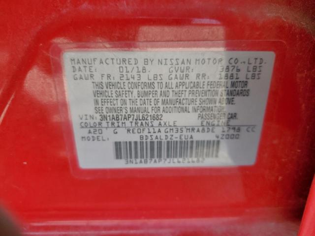 3N1AB7AP7JL621682 - 2018 NISSAN SENTRA S RED photo 12