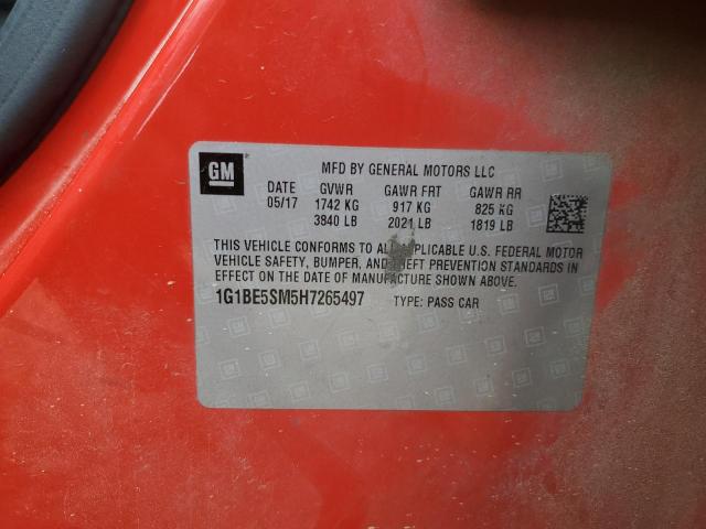 1G1BE5SM5H7265497 - 2017 CHEVROLET CRUZE LT 红色 照片 12