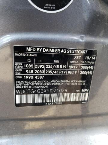 WDCTG4GBXFJ071078 - 2015 MERCEDES-BENZ GLA250 250 4MATIC GRAY photo 13