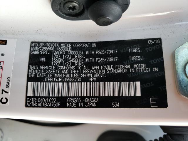 JTEBU5JR5J5588730 - 2018 TOYOTA 4RUNNER SR5/SR5 PREMIUM 白色 照片 10