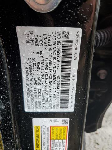 2HGFE2F54NH607694 - 2022 HONDA CIVIC SPORT 黑色 照片 12