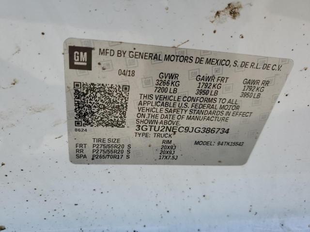 3GTU2NEC9JG386734 - 2018 GMC SIERRA K1500 SLT WHITE photo 10