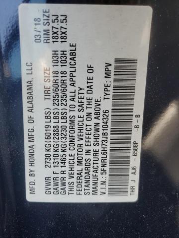 5FNRL6H73JB104326 - 2018 HONDA ODYSSEY EXL BLUE photo 13