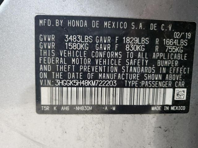 3HGGK5H48KM722203 - 2019 HONDA FIT LX Silber Foto 12