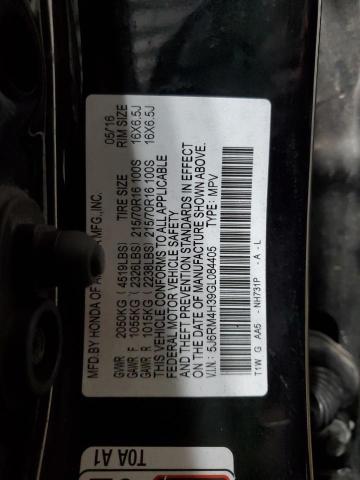 5J6RM4H39GL084405 - 2016 HONDA CR-V LX BLACK photo 13