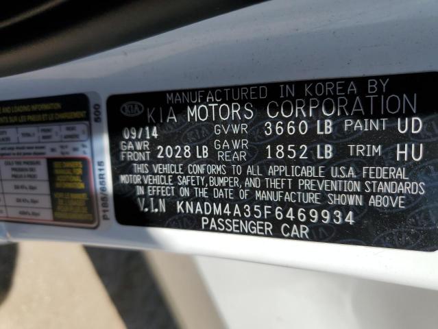 KNADM4A35F6469934 - 2015 KIA RIO LX WHITE photo 12