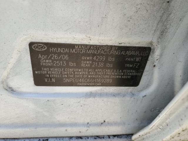 5NPEU46C66H169289 - 2006 HYUNDAI SONATA GLS WHITE photo 12