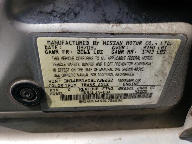 3N1AB51AX3L736232 - 2003 NISSAN SENTRA SE-R LIMITED SILVER photo 12