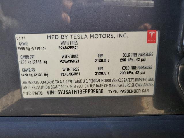 5YJSA1H13EFP39686 - 2014 TESLA MODEL S Մոխրագույն լուսանկար 13