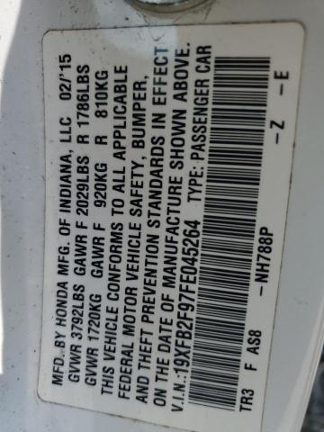 19XFB2F97FE045264 - 2015 HONDA CIVIC EXL თეთრი ფოტო 13