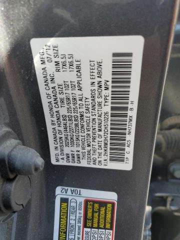 2HKRM3H72CH510226 - 2012 HONDA CR-V EXL GRAY photo 14