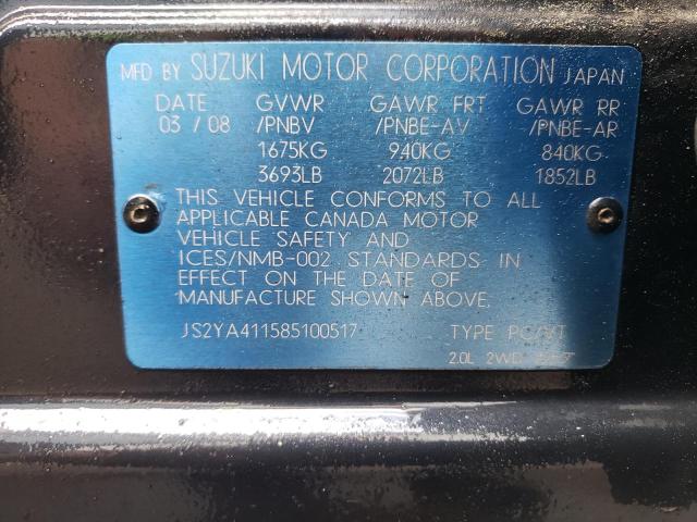 JS2YA411585100517 - 2008 SUZUKI SX4 BLACK photo 12