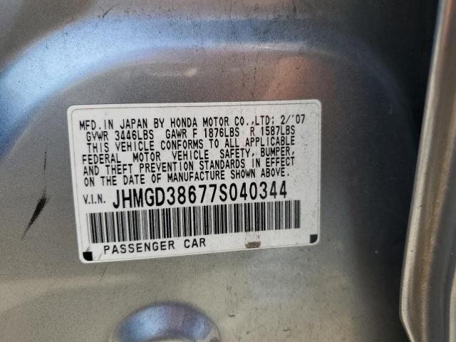 JHMGD38677S040344 - 2007 HONDA FIT S 银色 照片 13