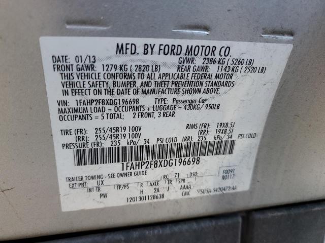 1FAHP2F8XDG196698 - 2013 FORD TAURUS LIMITED SILVER photo 12