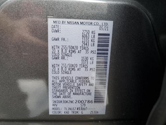 5N1DR3DK2NC200786 - 2022 NISSAN PATHFINDER PLATINUM Boz foto 13