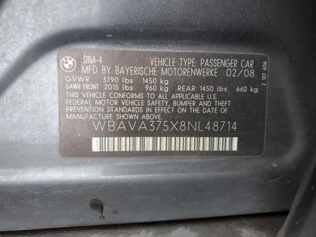 WBAVA375X8NL48714 - 2008 BMW 3 SERIES I 灰色 照片 12