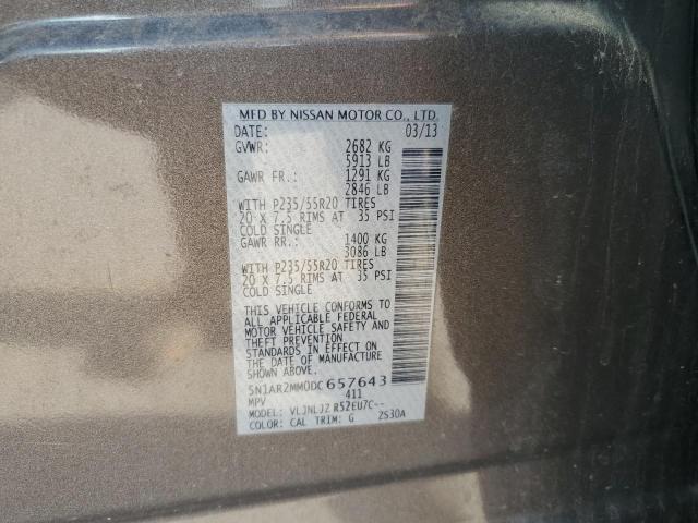 5N1AR2MM0DC657643 - 2013 NISSAN PATHFINDER S BROWN photo 13
