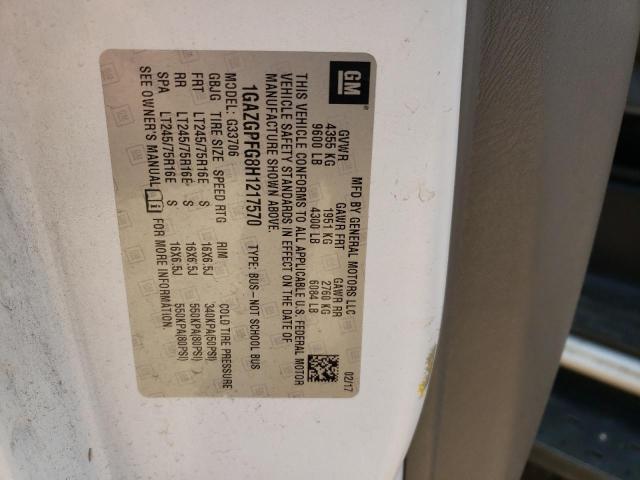 1GAZGPFG8H1217570 - 2017 CHEVROLET EXPRESS G3 LT WHITE photo 13