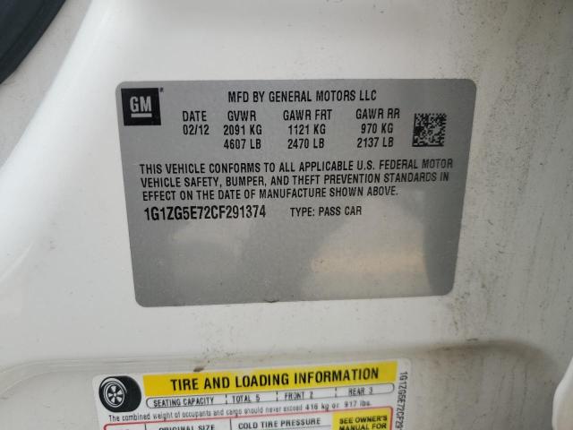 1G1ZG5E72CF291374 - 2012 CHEVROLET MALIBU LTZ თეთრი ფოტო 12