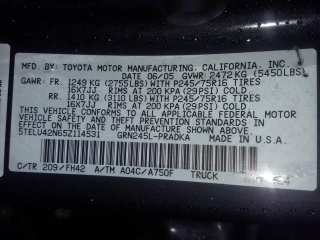 5TELU42N65Z114531 - 2005 TOYOTA TACOMA DOUBLE CAB  照片 10