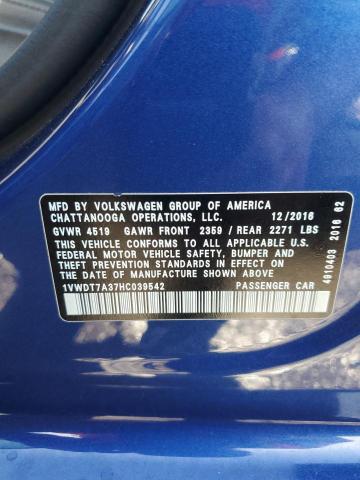1VWDT7A37HC039542 - 2017 VOLKSWAGEN PASSAT R-LINE ლურჯი ფოტო 12