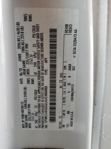 1FMCU0GD2JUC90080 - 2018 FORD ESCAPE SE 白色 照片 13