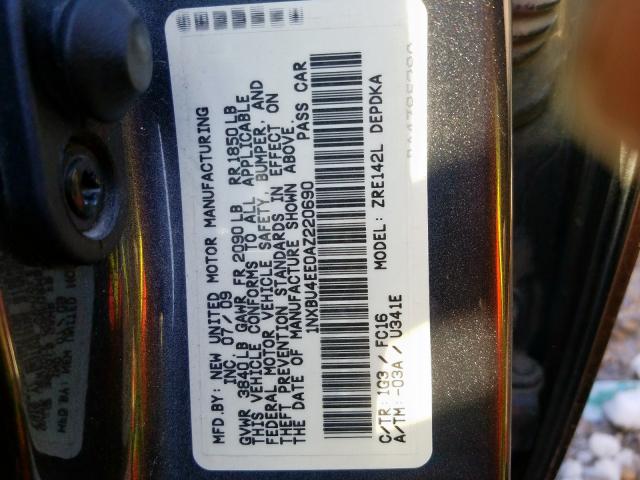 1NXBU4EE0AZ220690 - 2010 TOYOTA COROLLA BASE  photo 10