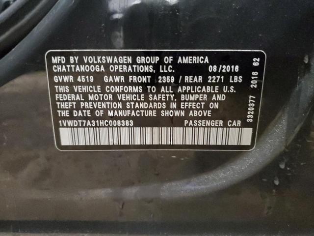 1VWDT7A31HC008383 - 2017 VOLKSWAGEN PASSAT R-LINE გრაფიტი ფოტო 12