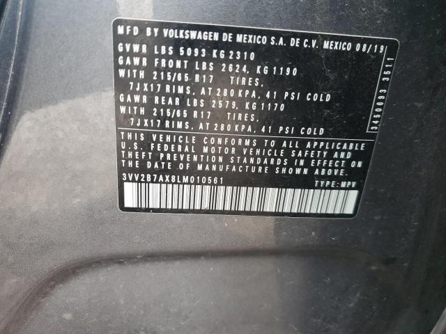 3VV2B7AX8LM010561 - 2020 VOLKSWAGEN TIGUAN SE ნაცრისფერი ფოტო 12