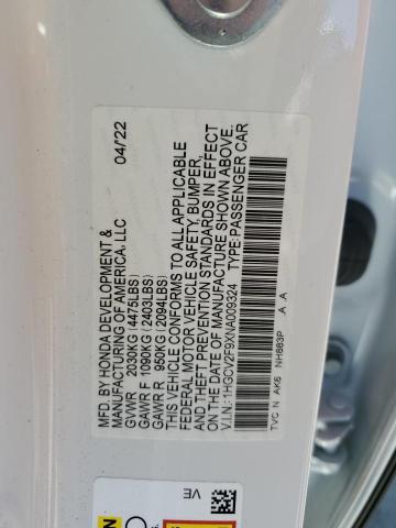 1HGCV2F9XNA009324 - 2022 HONDA ACCORD TOURING WHITE photo 12