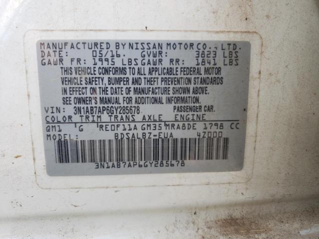 3N1AB7AP6GY285678 - 2016 NISSAN SENTRA S WHITE photo 13