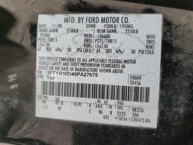 1FTYR10D49PA27675 - 2009 FORD RANGER BLACK photo 12