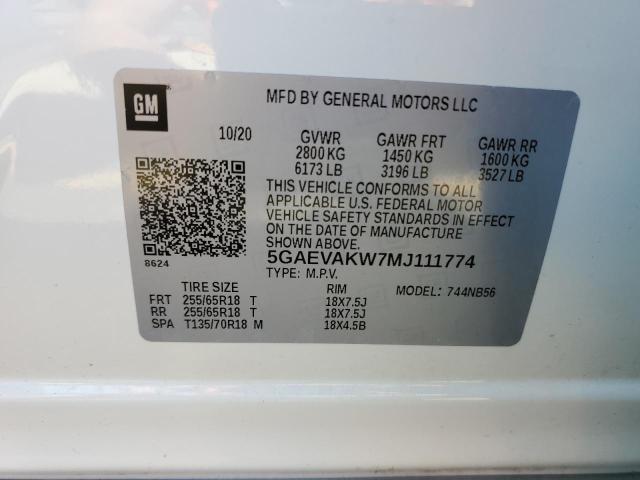 5GAEVAKW7MJ111774 - 2021 BUICK ENCLAVE ESSENCE Biały zdjęcie 14