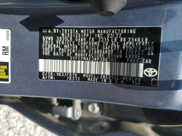 5YFEPMAE3NP306383 - 2022 TOYOTA COROLLA LE BLUE photo 13