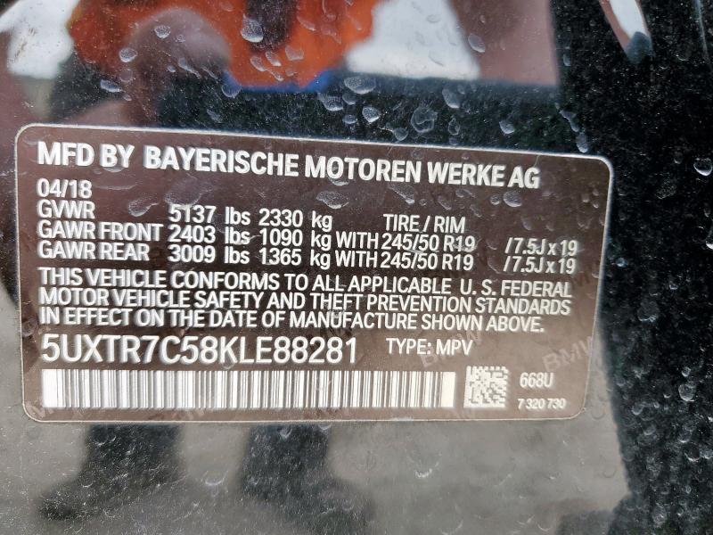 5UXTR7C58KLE88281 - 2019 BMW X3 SDRIVE30I BLACK photo 13