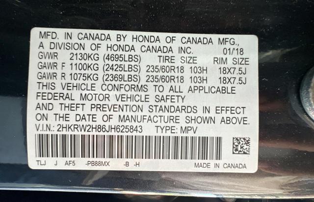 2HKRW2H86JH625843 - 2018 HONDA CR-V EXL GRAY photo 10